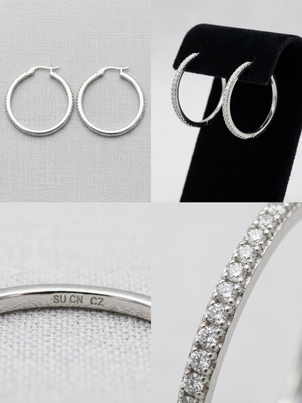 Sterling Silver Cubic Zirconia Pavé Hoop Earrings